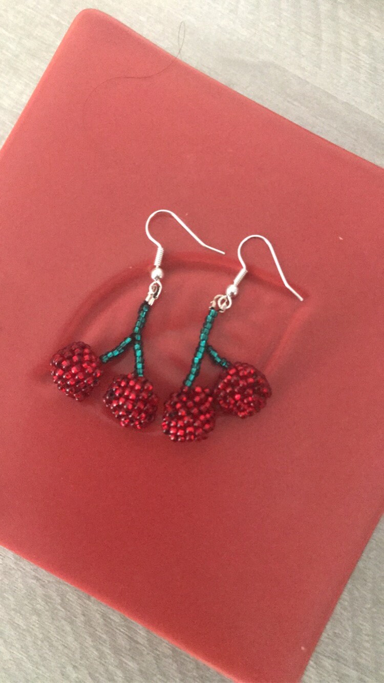 Cherry Beaded Earrings Etsy