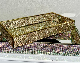 Mirror Diamond Vanity Tray | Bling Perfume Tray | Glam Makeup Organizer | Luxury Rhinestone Vanity Decor | Gift for Her