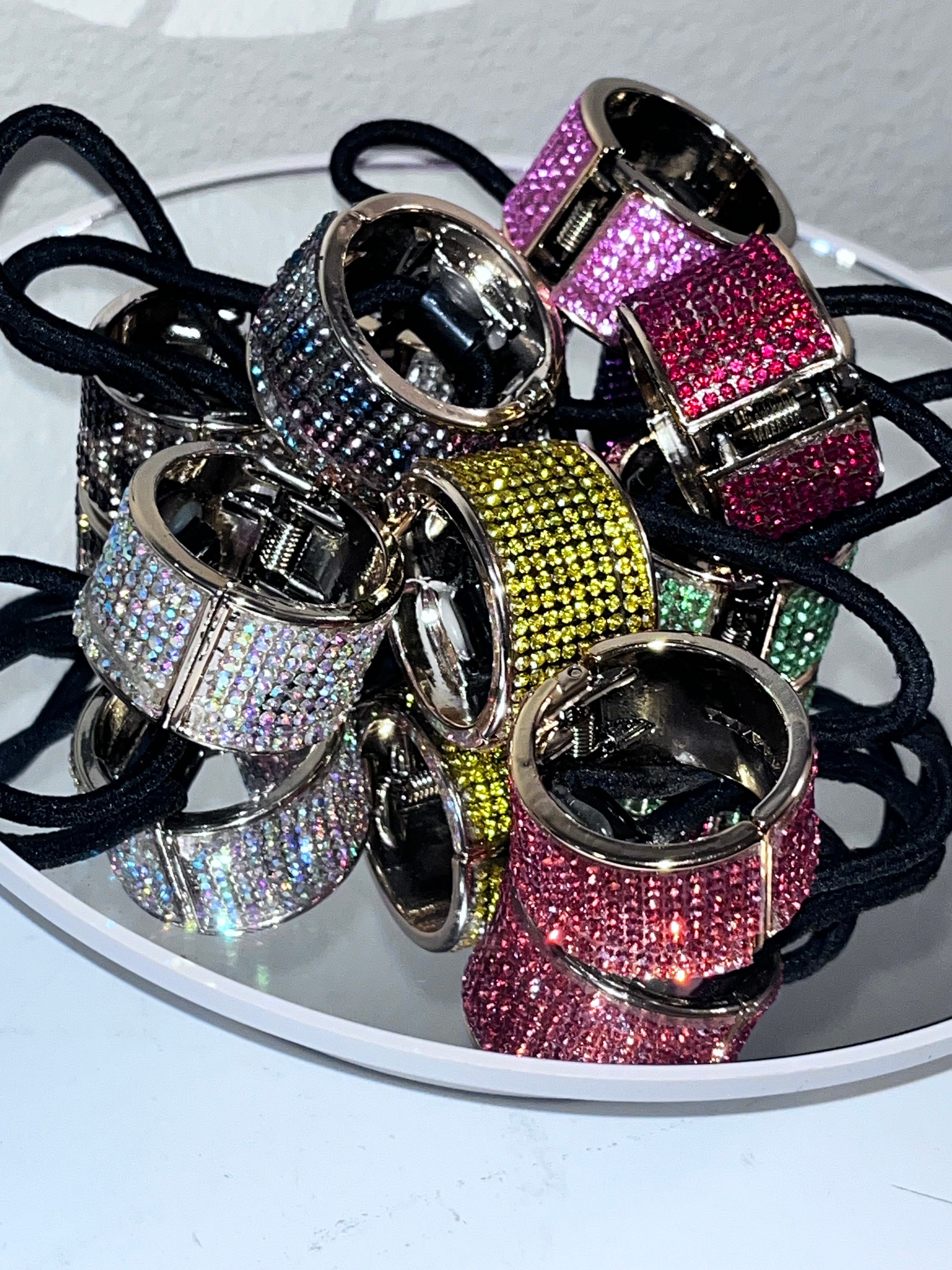 Sparkling Pink and Silver Ponytail Cuff Hair Accessory 4 PCS Glitter Ponytail Holder Cuffs - Gothic Punk Hair  main image 2