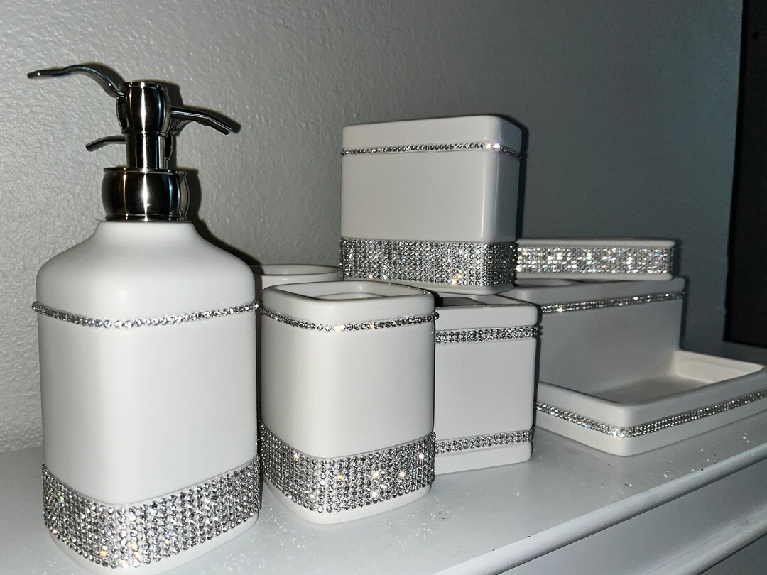 White Diamond Bathroom Accessories Etsy
