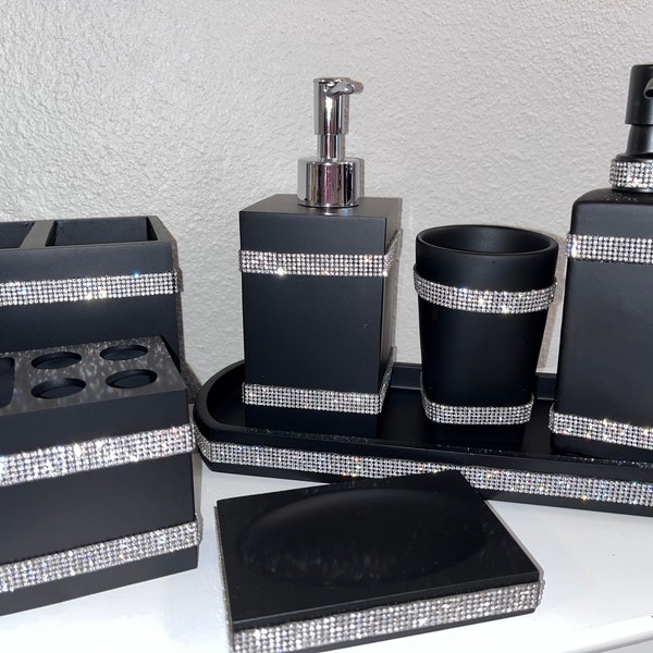 Black Bathroom Accessories Etsy