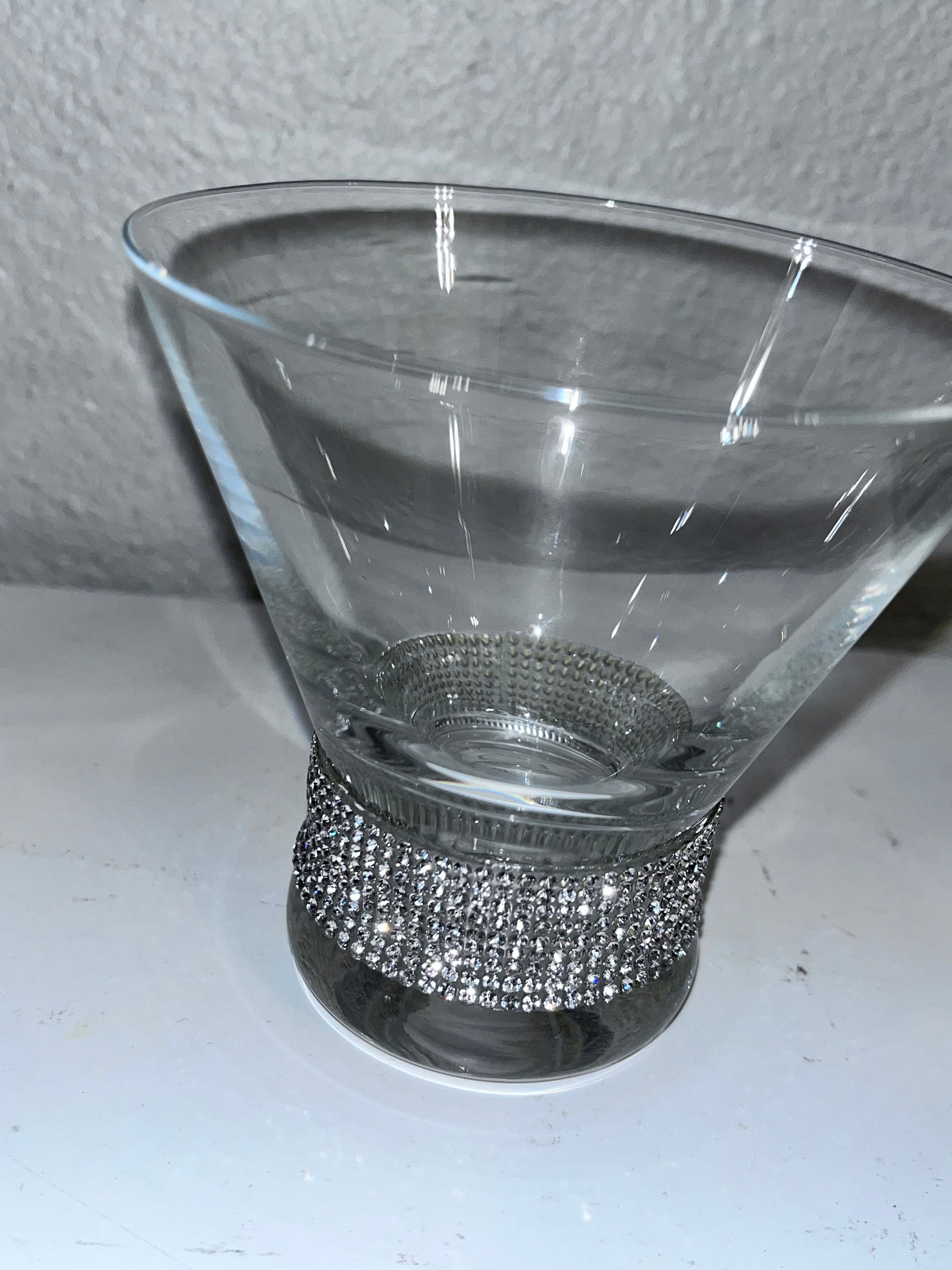 Stemless Clear Cocktail Martini Glass (Optional Personalized Crystal  Rhinestones)