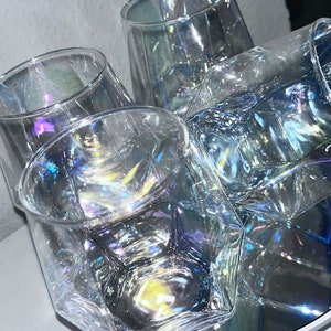 Iridescent diamond shape, glass cups