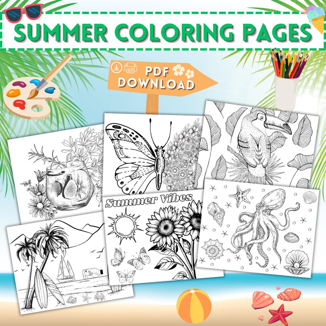 Adult Summer Coloring Pages, Summer Coloring Pages, Summer Activity ...