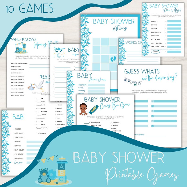 Boy Baby Shower Game Bundle, Baby Shower Games for Boy, Fun Baby Shower