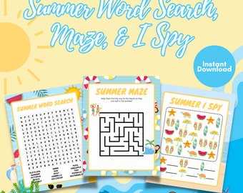 Kids Summer Games, Kids Summer Activities, Kids Word Search, Kids Maze, Kids I Spy, Kids Summer Worksheets