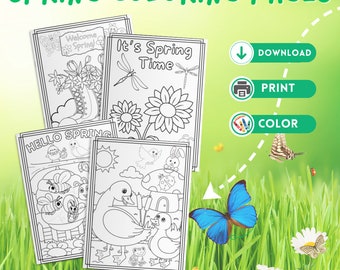 Kids Spring Coloring Pages, Spring Coloring Pages, Printable Spring Coloring Pages, PDF, Coloring Sheets for Kids, Printable Kids Activity