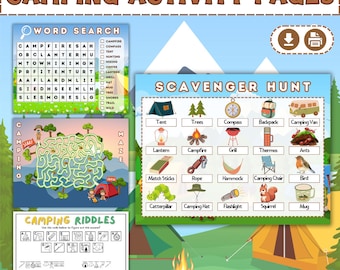 Kids Camping Activity Booklet, Kids Camping Activities, Kids Workbook, Digital Download, Kids Camping Activity Pages