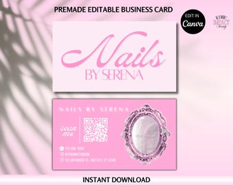 Pink Glam Business Card Template, QR Code, Canva Editable (Digital Download)