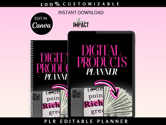Digital Products Planner PLR: Brandable Marketing Template (Canva)