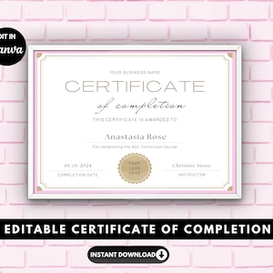 Editable Certificate of Completion Template: Nail, Lash, Makeup Class (Canva Printable PDF) image 2
