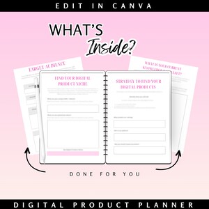 Step by step digital product planning guide workbook
Niche for digital 
Goal-setting tools for digital entrepreneurs
Effective digital product marketing strategies Digital Products Planner PLR DFY Digital Marketing Template Customize learn & Resell