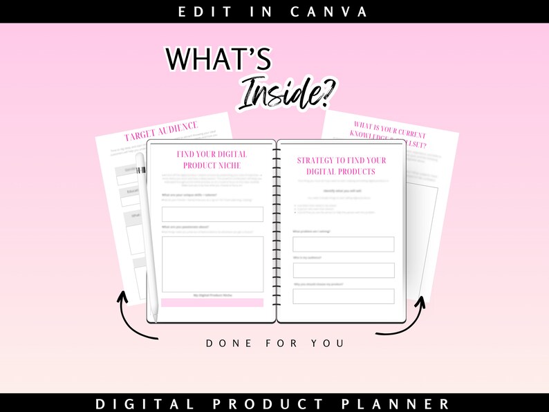 Step by step digital product planning guide workbook
Niche for digital 
Goal-setting tools for digital entrepreneurs
Effective digital product marketing strategies Digital Products Planner PLR DFY Digital Marketing Template Customize learn & Resell