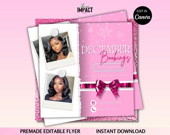 December Bookings Flyer: Hair, Lashes, Makeup, Nails (Canva Editable)