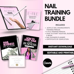Paquete de capacitación y negocios para técnicos de uñas: guía paso a paso, técnico de uñas, clase de uñas, certificado, educadores, estudiantes, editable en Canva