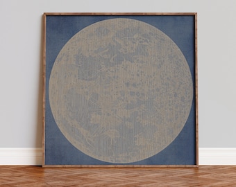Luna llena, arte espacial, 1837. Lámina artística vintage, arte mural, póster de astronomía.