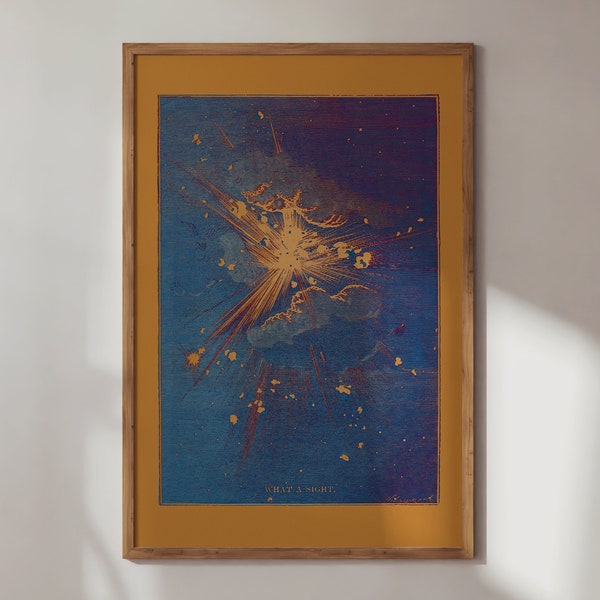 What a Sight! Space Art, 1865, Art Print Vintage from Jules Verne's novel "From the Earth to the Moon...", Wall Art, Astronomy poster.