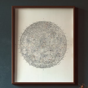 Übersichtskarte des Mondes, Weltraumkunst, 1912. Kunstdruck Vintage, Wandkunst, Astronomie Poster.