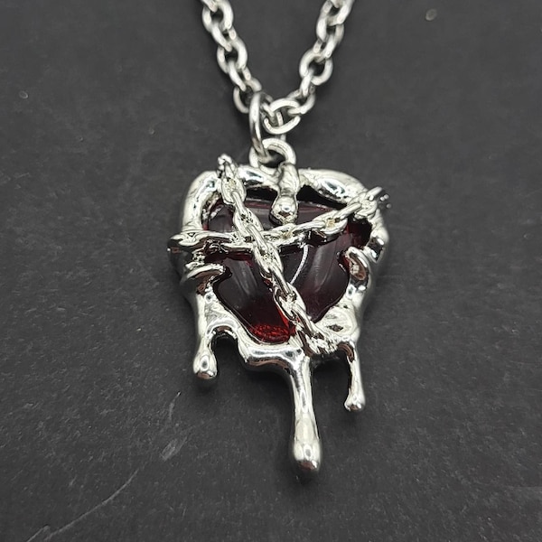 Gothic Chained Heart Red - handmade stainless steel chain