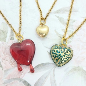 Handmade Heart necklaces - Different styles - stainless steel - goth, grunge, skater, kawaii, cute, fairycore, fairy, heart, coquette