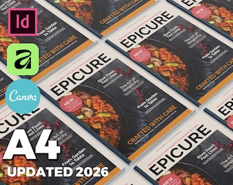 Recipe Book Template Canva InDesign | A5 Cookbook Layout | Affinity Publisher
