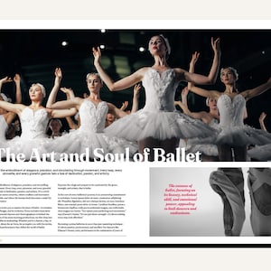 May include: A group of ballet dancers in white tutus and tops, arms raised, performing on a stage. The text "The Art and Soul of Ballet" is displayed at the bottom of the image.