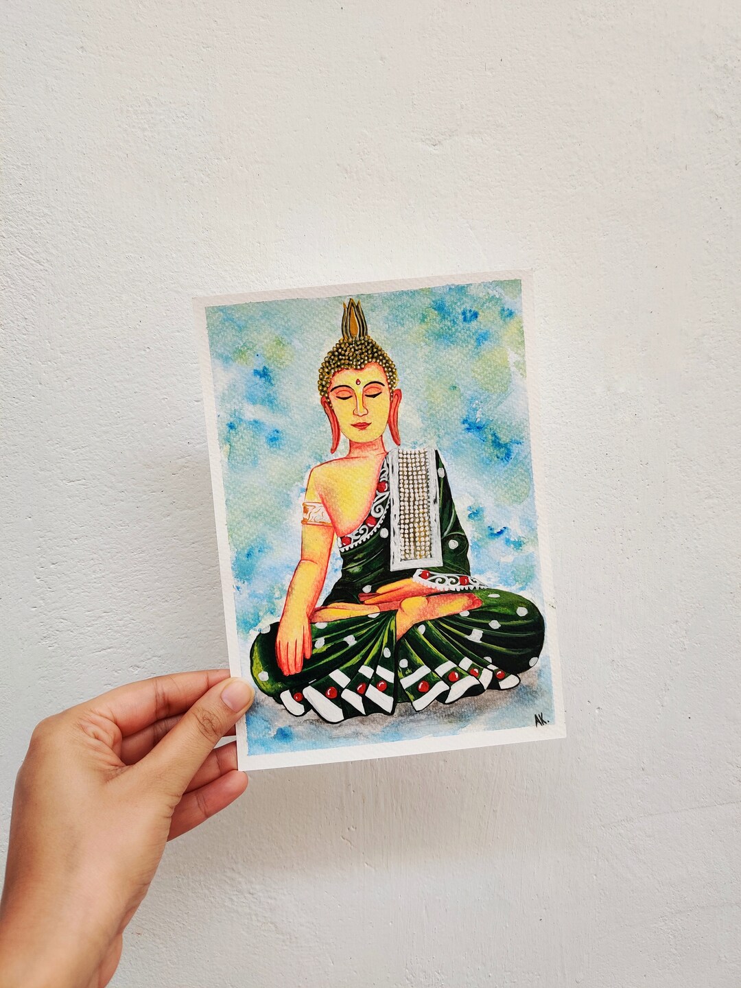 The Buddha on A5 Sheet Handmade Watercolor Painting Etsy