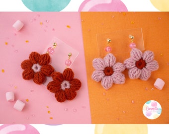 Crochet Flower Earrings, Handmade, Orange and Green, Daisy, cosy, cute