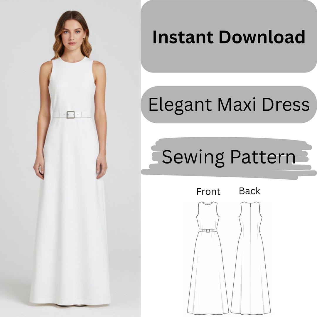 Elegant Maxi Dress Sewing Pattern PDF, Women’s Formal Long Dress ...