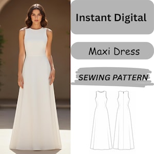 Maxi Dress Sewing Pattern PDF | Women Long Dress Digital Download | Summer Evening Party Dress | Printable A4 A0 US Letter