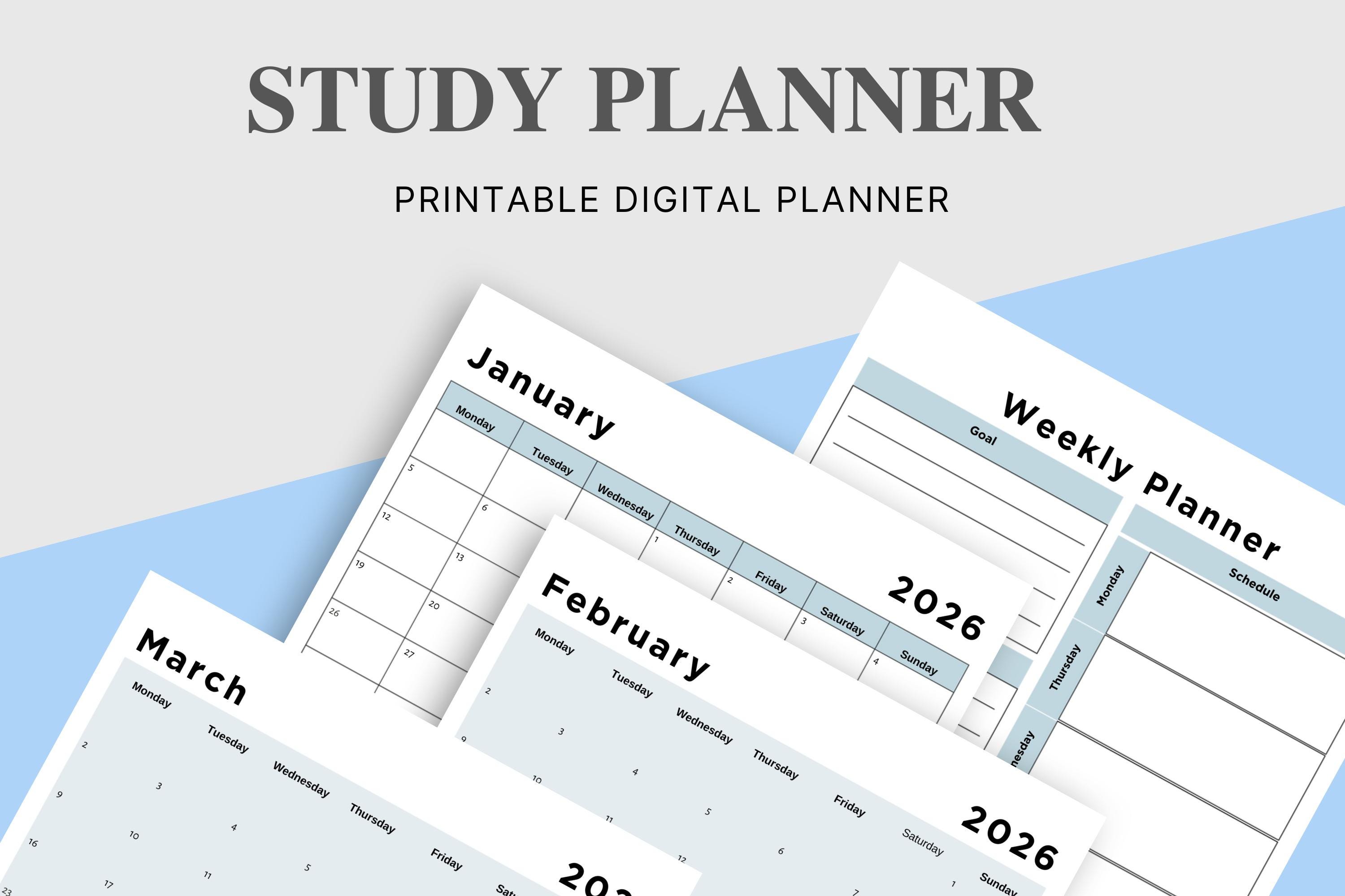 2026 Study Planner | Digital Student Planner PDF | Homework, Exam ...