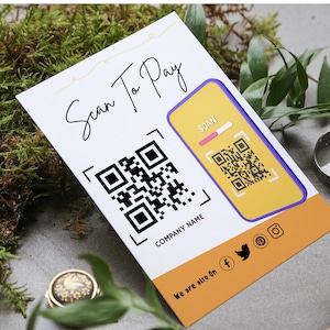 Edytowalna karta ze skanowaniem do płatności — konfigurowalny szablon Canva, cyfrowy znak QR z kodem QR zapewniający efektywne transakcje w małych firmach, Venom i PayPal