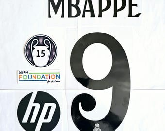 Mbappe # 9 Nameset 2024-2025 Real Madrid Champions League Football Patch Badge