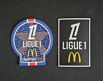 Distintivo toppa manica Ligue 1 e Ligue 1 Champions 2024-2025 Paris St Germain PSG Football Heat Transfer
