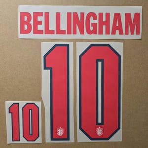 Bellingham #10 Kane #9 nameset England 2026 world cup heat transfer