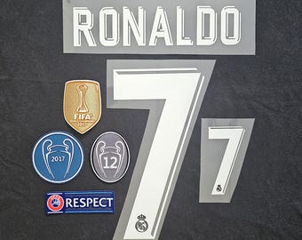 Set di nomi e toppe Ronaldo n. 7 Champions League 2017-2018 Distintivo di trasferimento termico del Real Madrid Calcio