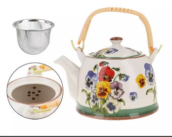 Ceramic kettle with brewer - pansies (Carmani)