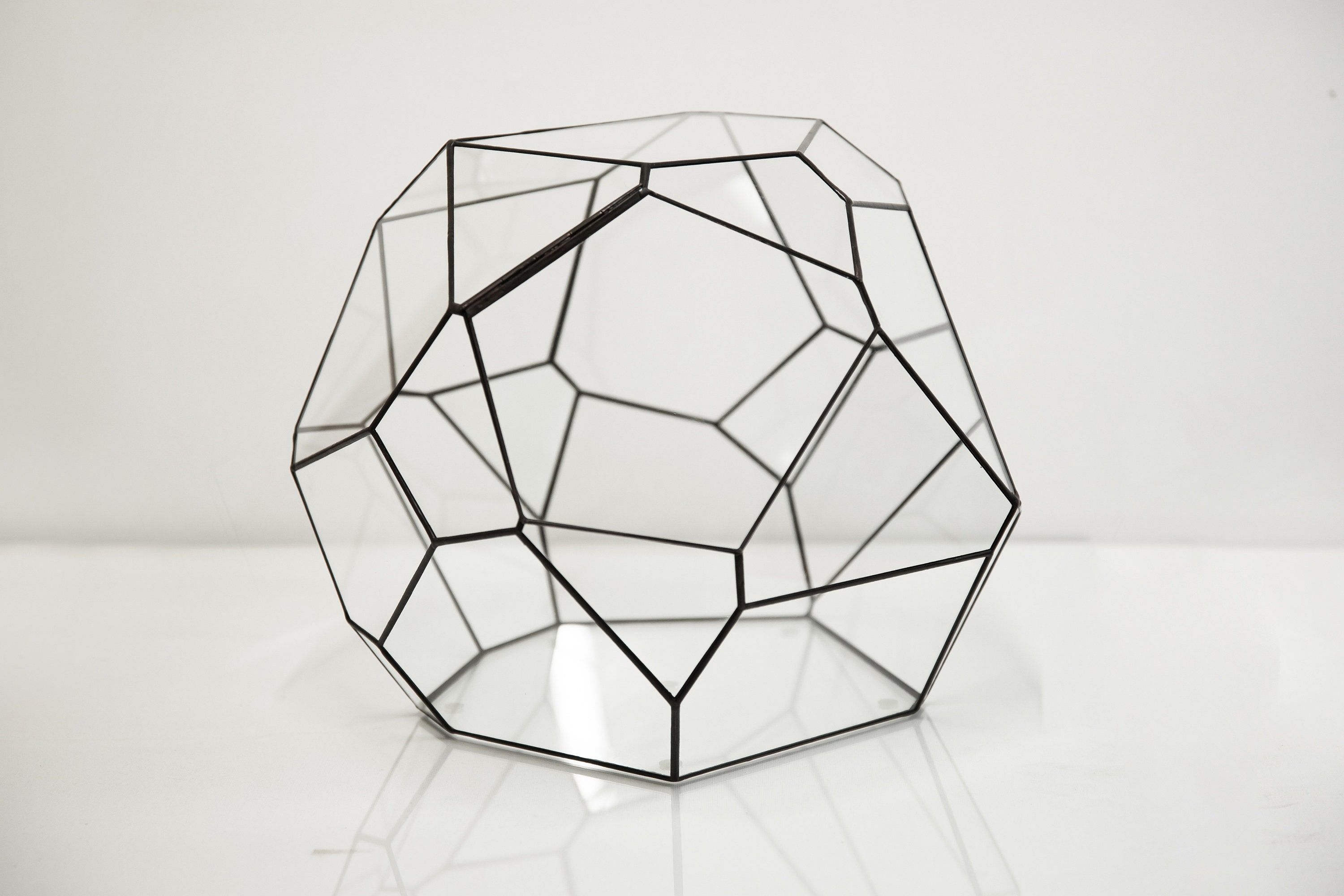 Geometric glass solder sealed florarium / terrarium with a door. Without plants. Handmade home decor.