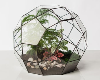 Geometric glass solder sealed florarium / terrarium with a door. Without plants. Handmade home decor.