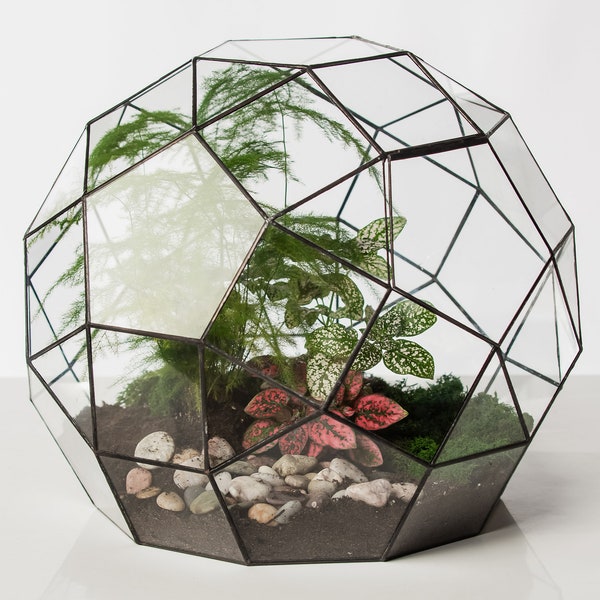 Florarium / terrario geometrico sigillato in vetro saldato con una porta. Senza piante. Decorazioni per la casa fatte a mano.