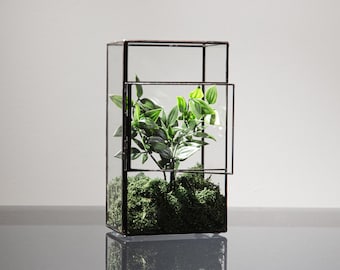 Geometric glass solder sealed florarium / terrarium with a door. Without plants. Handmade home decor.