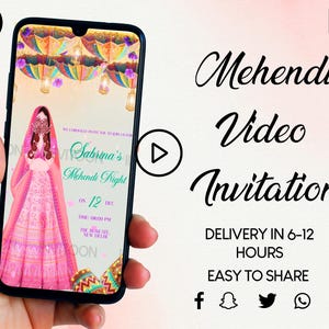 Faire-part vidéo Mehendi, faire-part de mariage Mehendi, carte Mehendi, nuit Mehendi, invitations à une fête Haldi