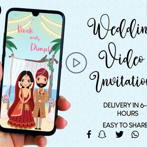 Invitation vidéo de mariage indien, invitation hindoue, invitation à thème de plage, invitation vidéo, vidéo Save The Date, invitation caricature