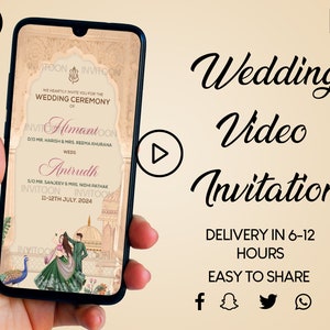 Hindoe-bruiloft video-uitnodiging, Indiase bruiloft video-uitnodiging, digitale huwelijksuitnodiging, Save The Date video-uitnodiging