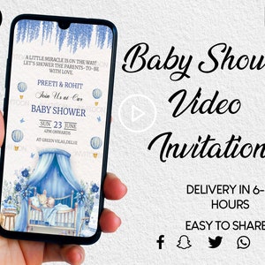 Faire-part vidéo shower de bébé, faire-part de fête d'anniversaire, faire-part vidéo de révélation de sexe, faire-part de shower de bébé, invitation de shower de bébé garçon