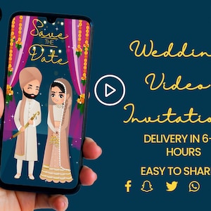 Indian wedding video card, Indian wedding video invitation, Hindu invitation & Hindu Wedding Invitation, Save The Date Themed Caricature