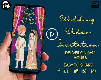 Indian wedding video card, Indian wedding video invitation, Hindu invitation & Hindu Wedding Invitation, Save The Date Themed Caricature