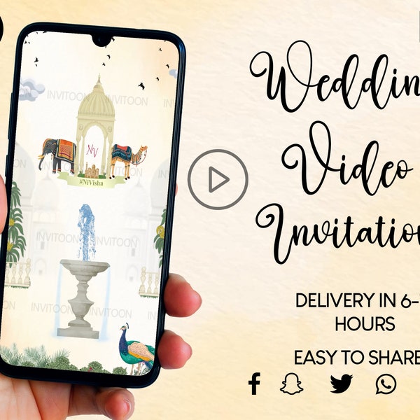 Hinduistische Hochzeitseinladung, indische Hochzeitseinladung, Hochzeitsvideoeinladung, indische Hochzeitskarte, indische Hochzeit Evite, Mughal Theme Invite