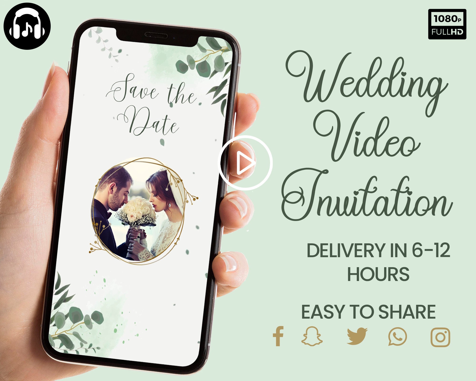 Wedding Invitation Video,Smartphone Wedding Invitation,Wedding Photo Animated Card, Personalised Wedding Evite, Custom Video Invite