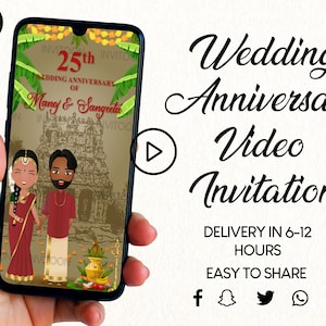 25. Hochzeitstag einladen, Tamil Hochzeitstag Einladung einladen, 25. Jahrestag einladen, Hochzeitspaar Cartoon Einladung